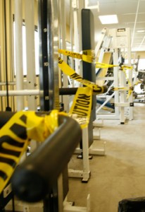Taped off exercise machinery