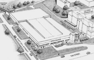 Schematic of the redeveloped Oak Street Parking Structure from a 2008 parking study report. A design has not yet been decided upon.