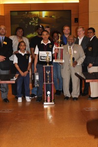 Winners at the spelling bee with sponsors.