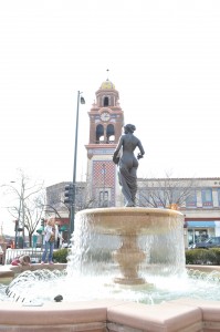 The Pomona Courtyard fountain and Time Tower on the Country Club Plaza along Ward Parkway. The Plaza’s many fountains, towers and elaborate buildings are modeled after what developer J.C. Nichols saw in Seville, Spain.