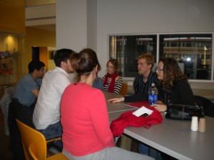 Students meet in the Student Union Marketplace to practice French.
