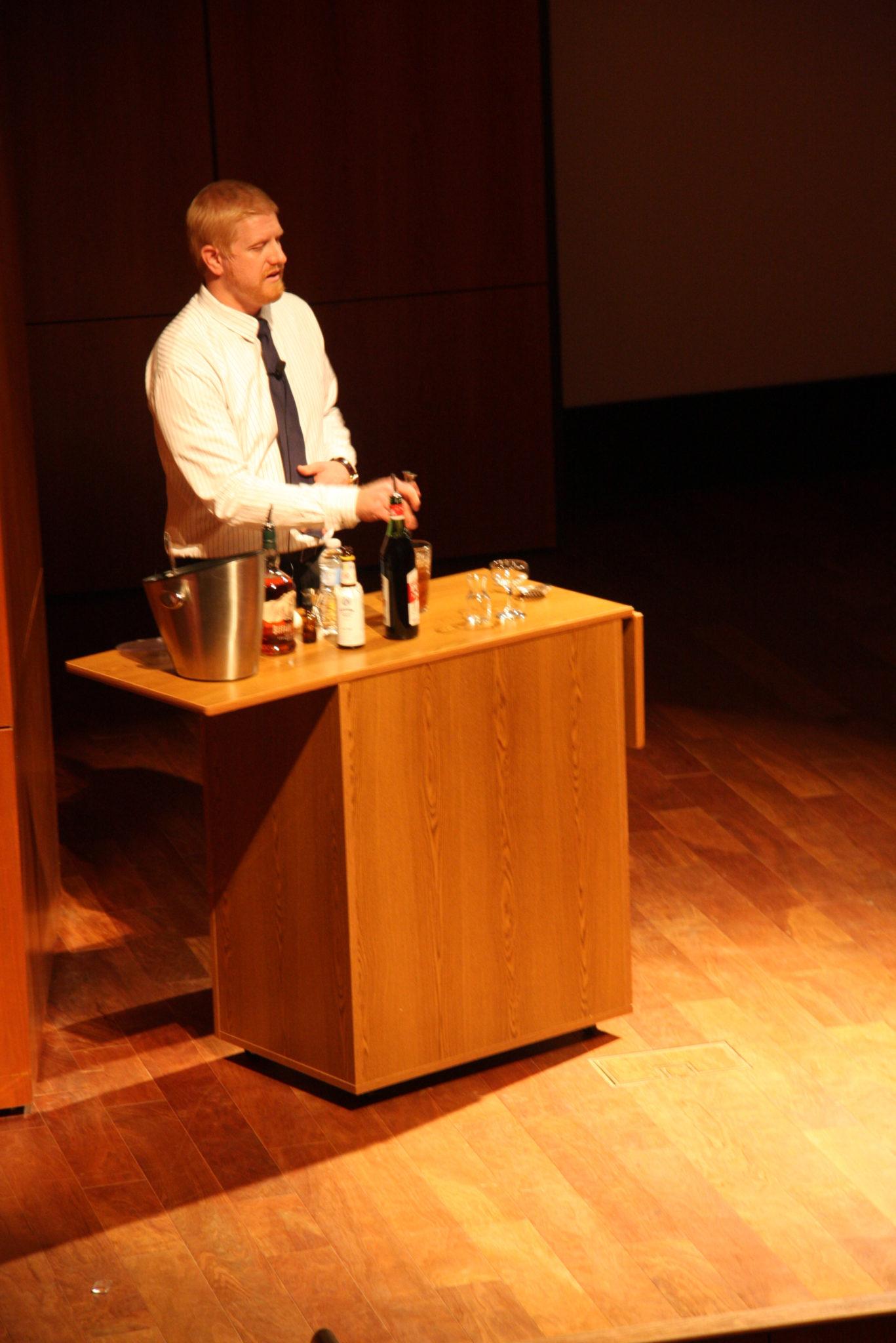 Ryan Maybee demonstrates how to make a “Pendergast” cocktail.