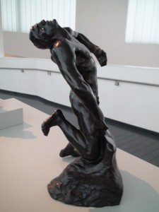 Auguste Rodin’s sculpture “Falling Man” plays on Rodin’s themes of vulnerability within even the most powerful of men, as displayed by the muscular, strong figure that is eternally caught in his moment of pain.