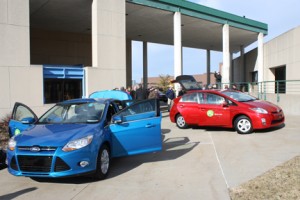 Zipcars being displayed at UMKC’s launch of the new program. 