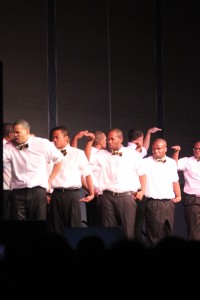 First place winners, Epsilon Psi of Alpha Phi Alpha of Rolla pose during one of their performances. 