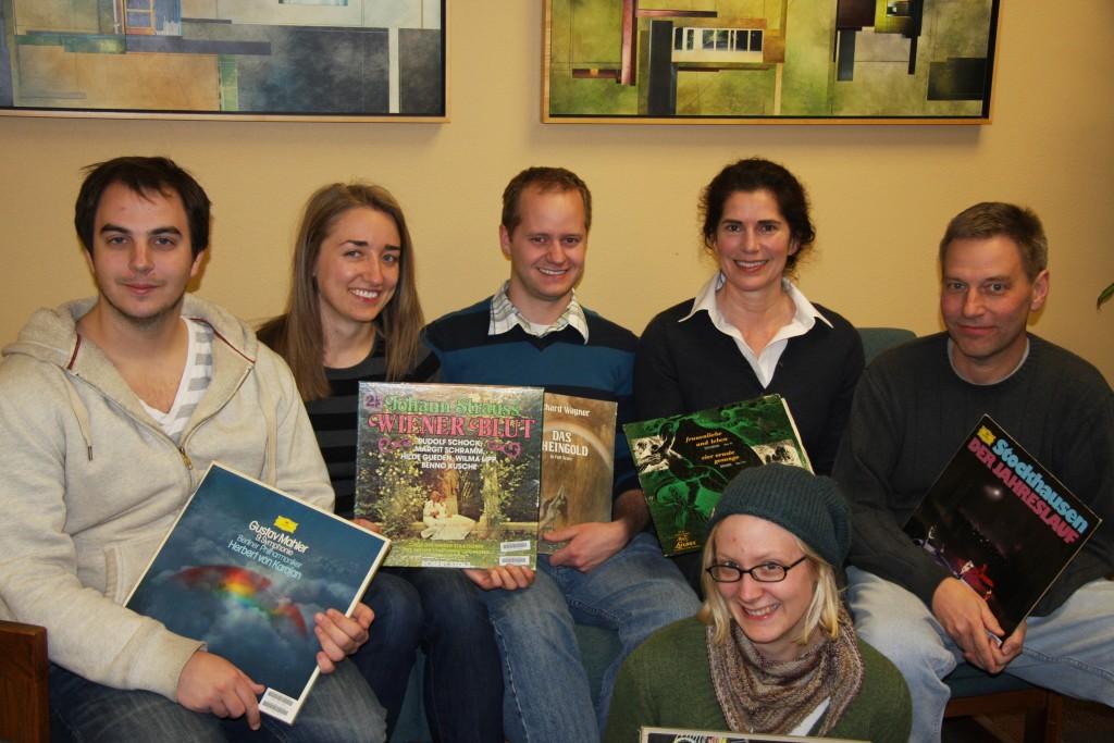 German club members hold classical German records at a meeting in Miller Nichols Library. Meetings are held 7 p.m. on Wednesdays at different locations.