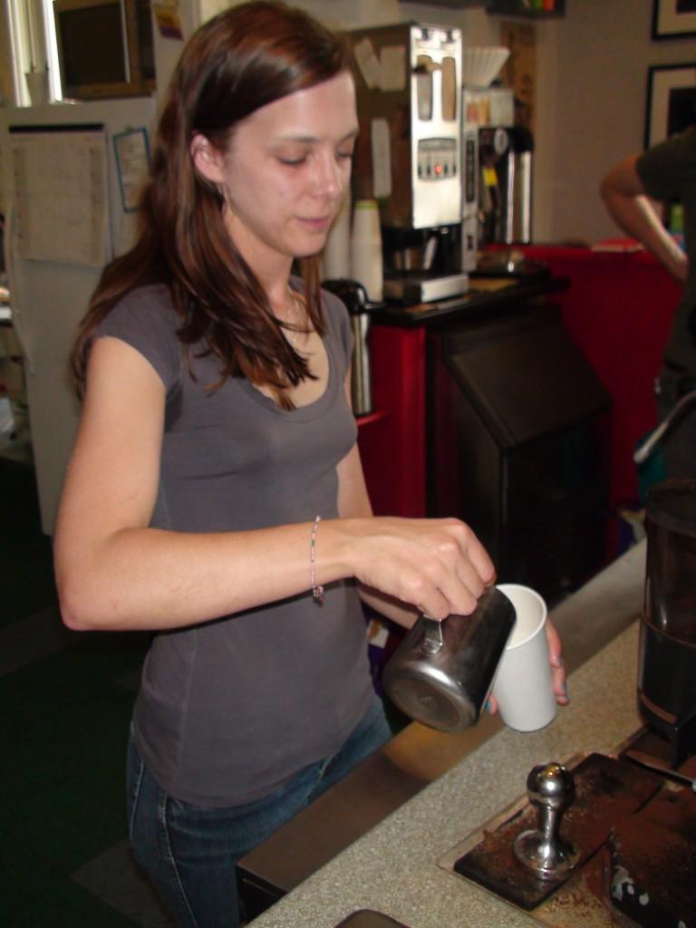 Jenny Pearson, a barista at Mudpie, prepares a London fog latte with soy milk.
