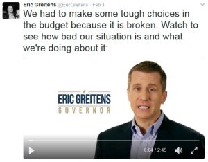 Source: Twitter Greitens posted a video on twitter anouncing his new budget proposal.