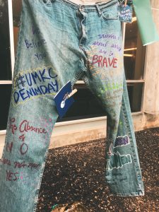 Jeans expressing support for victims were hung in the quad and worn by students Wednesday.