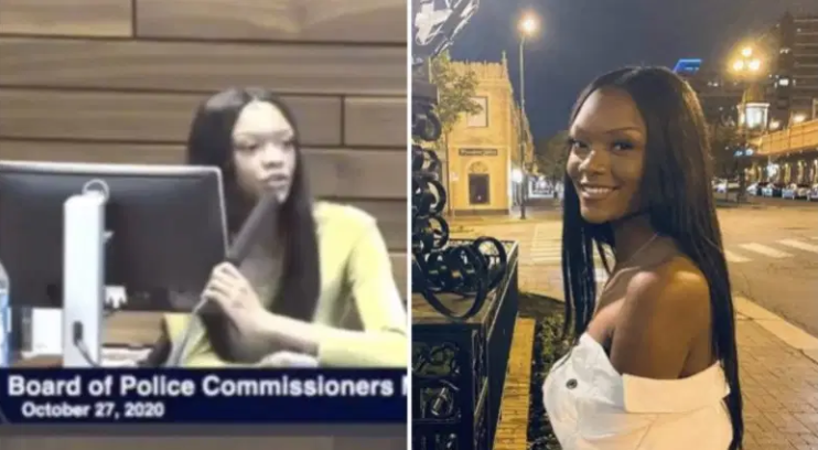 KJ Brooks on the left - capture from her speech given to the Police board and on the right - her standing on the Country Club Plaza