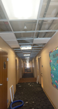 On Feb. 15, Johnson Hall experienced flooding that displaced students from their dorms. (Connor Stewart)