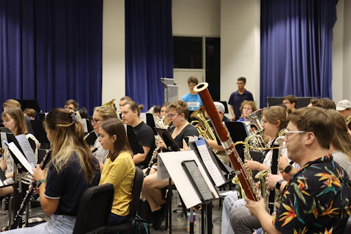 Campus Band warm up before rehearsal. Photo by Ellen Beshuk