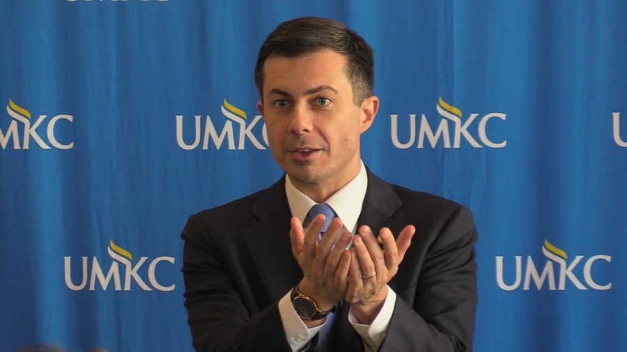 U.S.+Secretary+of+Transportation+Pete+Buttigieg+speaks+to+a+group+of+students+about+a+federal+grant+recently+awarded+to+UMKC.