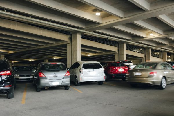 Cars parked in the UMKC Rockhill parking garage.