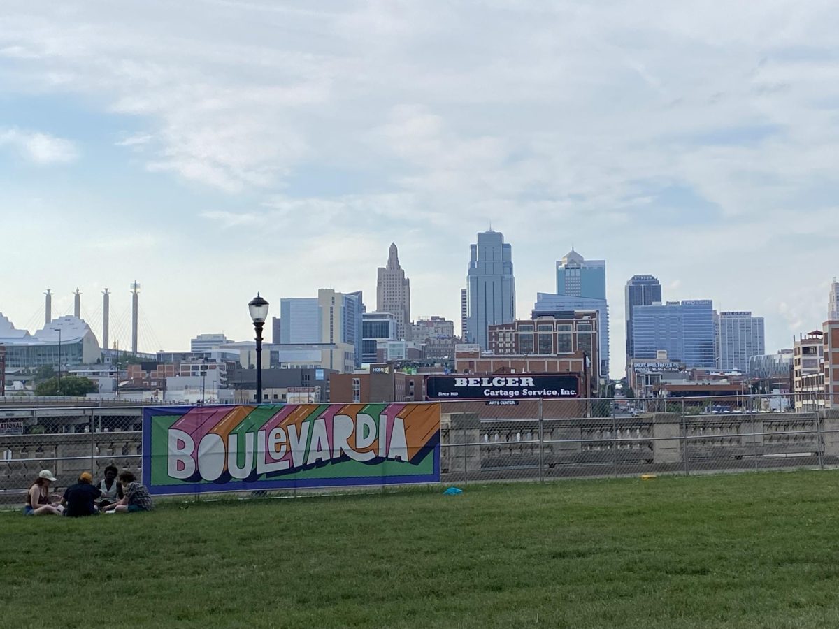 Banner and KC skyline at Boulevardia. 