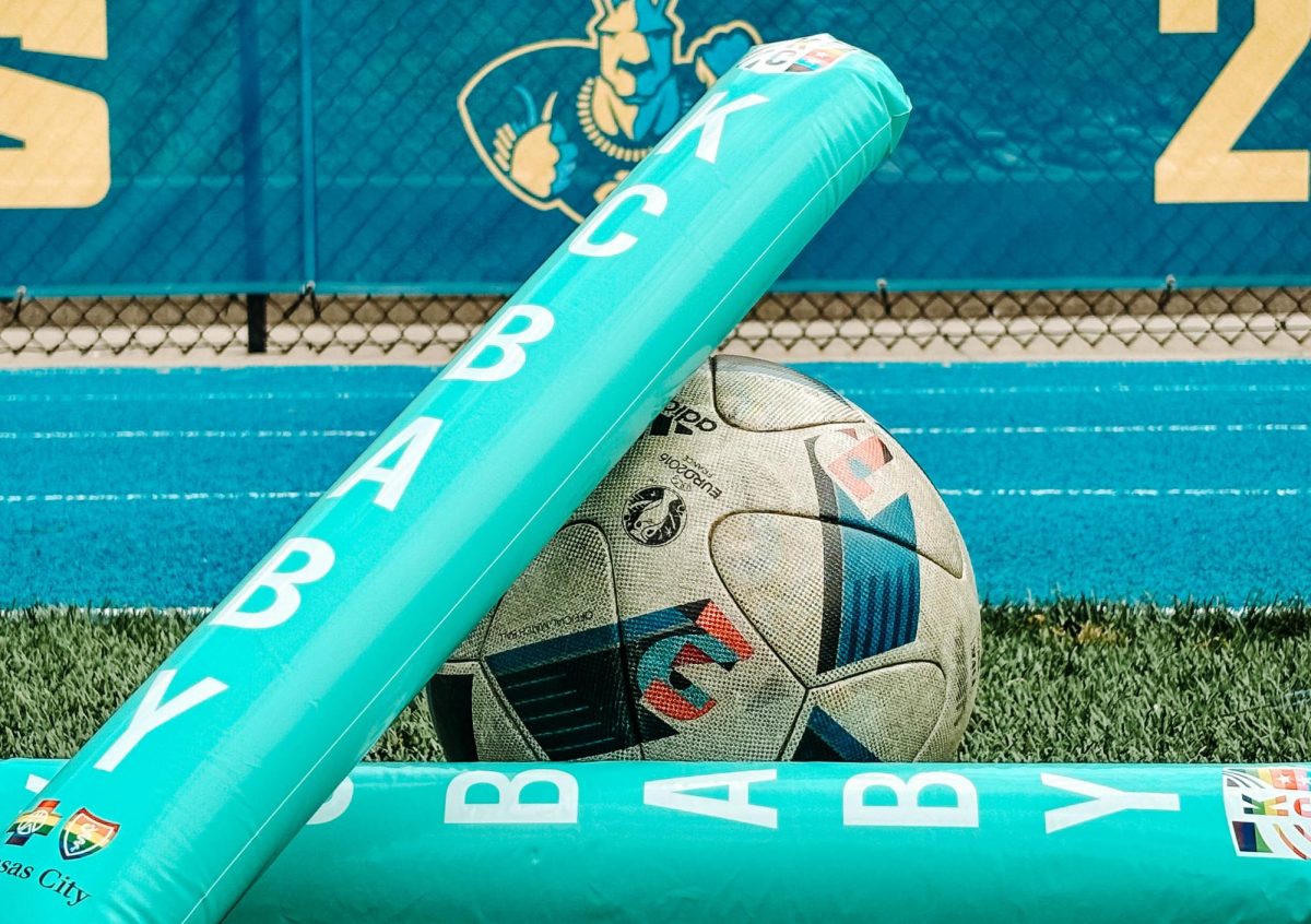 KC Current memorabilia posed on a soccer ball in the Durwood Stadium.  