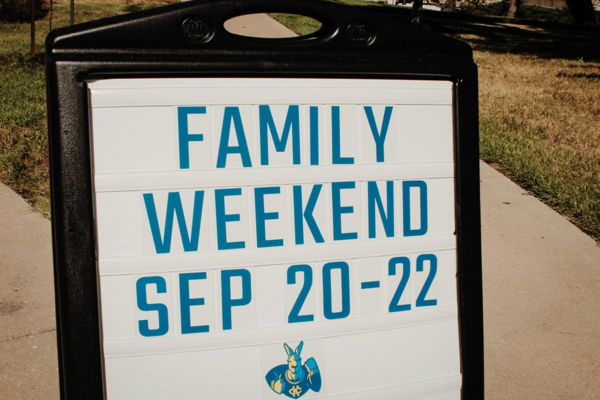 A sign advertising Family Weekend.