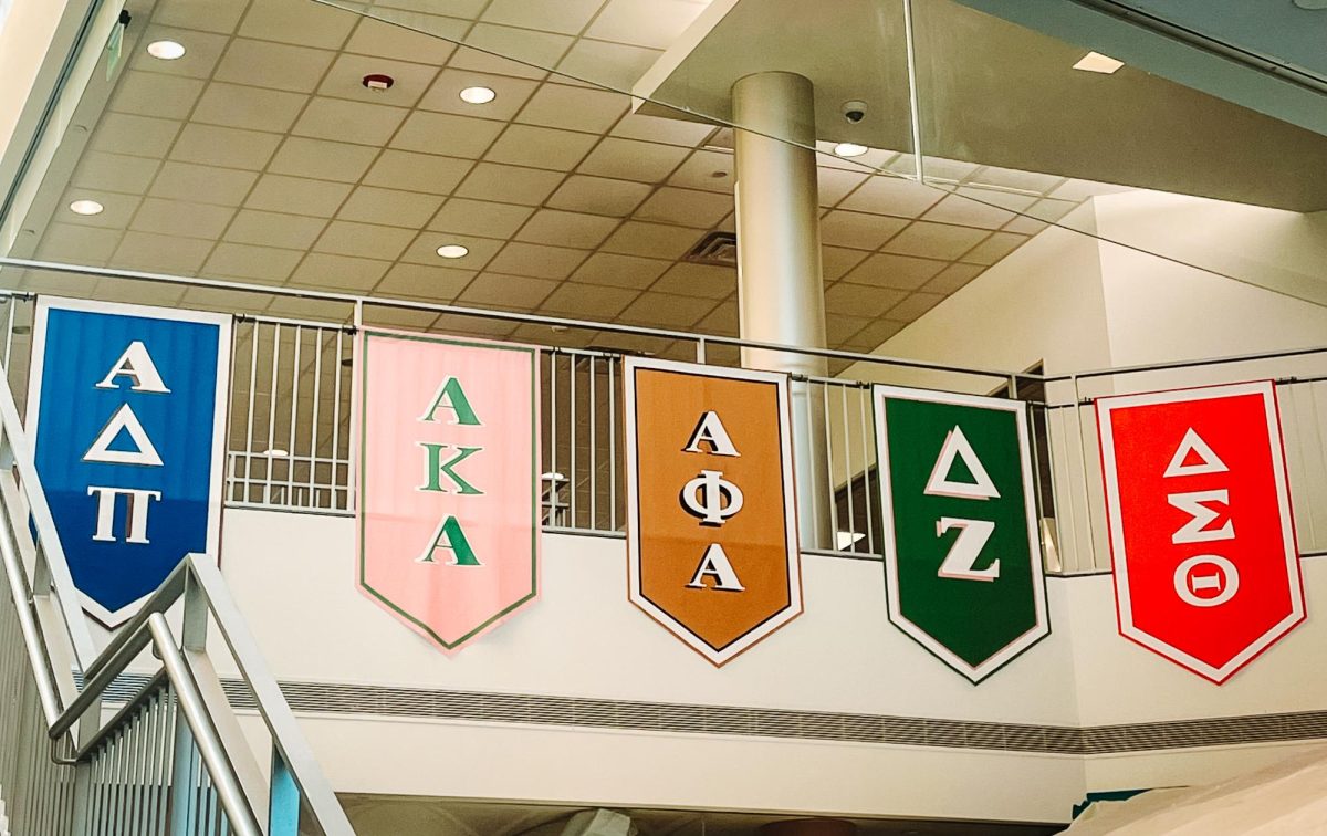 The sorority banners in the Student Union.