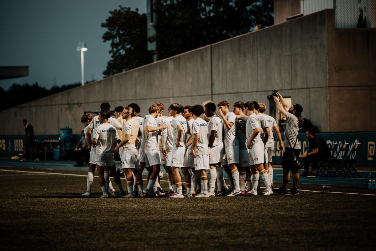 The Roos gather together before kickoff against UC Santa Barbara. 
