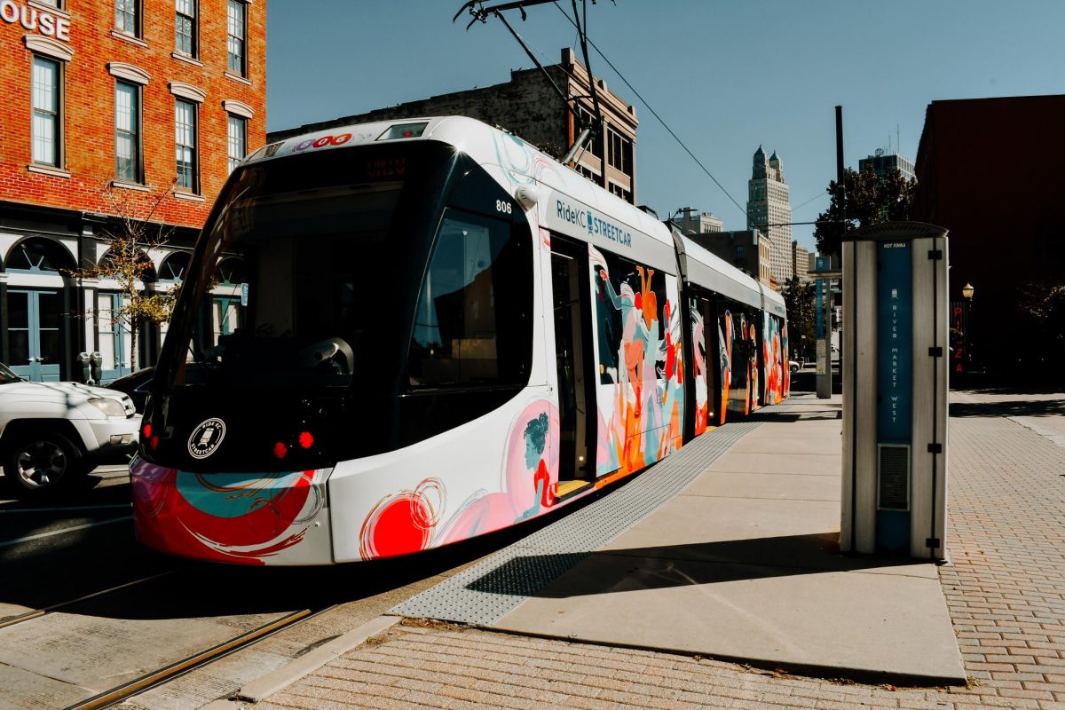 KC Streetcar making stops in the River Market.