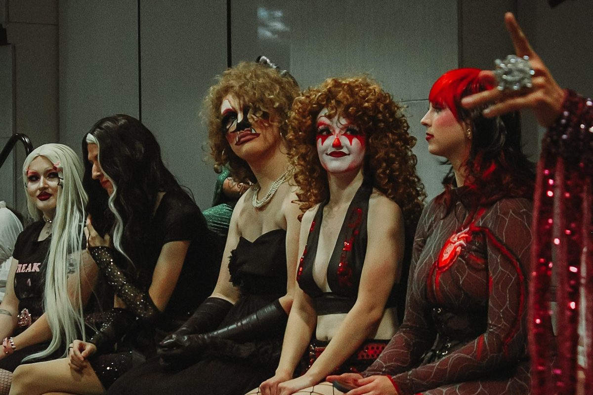 Student performers, (from left to right) Athena Rose, Daisy Von Dutch, Gaudyzilla Unreste, Rosemary Go-Round and Anne Yurism, seated for Q&A after the show.