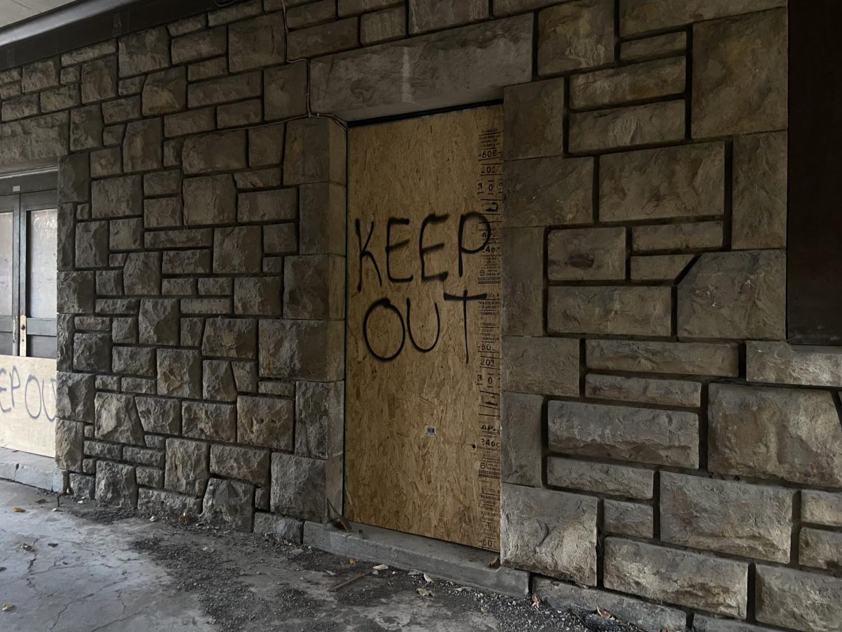 A boarded door at the Epperson House. Several students mentioned being spooked by this UMKC castle, even though it’s off-limits. 
