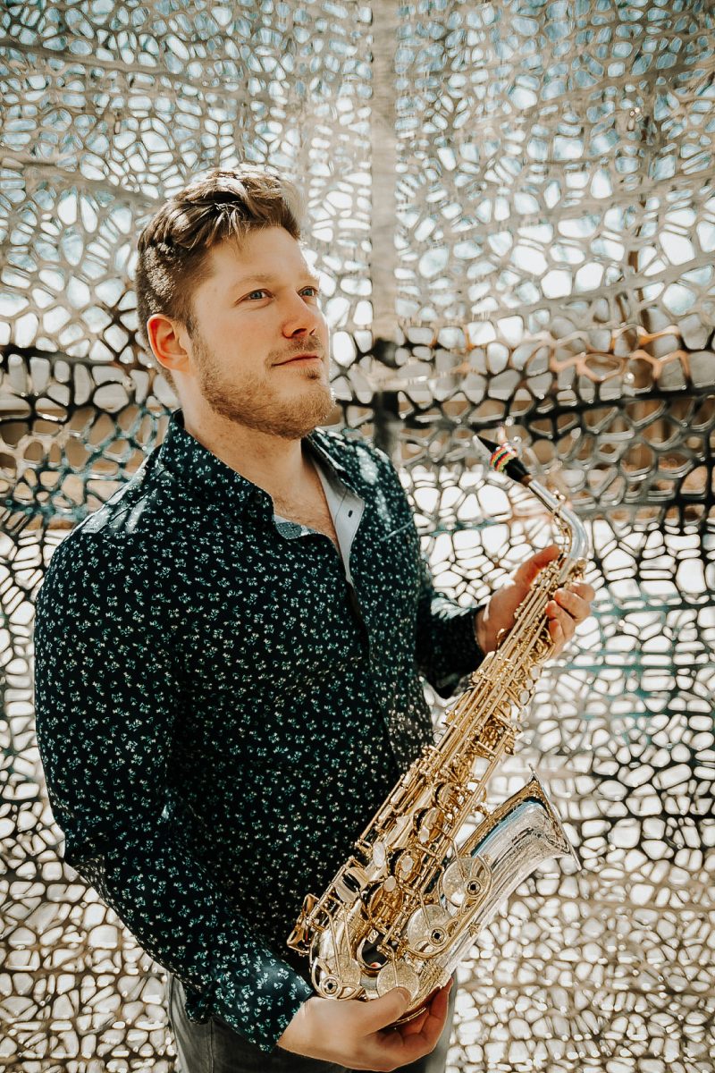 Nick May with his saxophone.