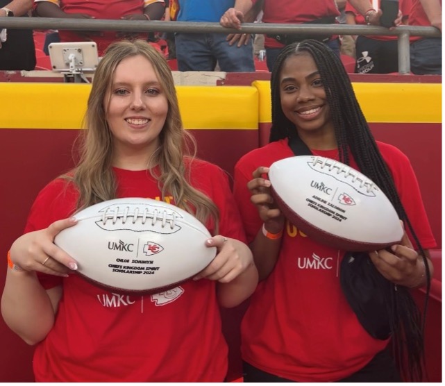 Chiefs Kingdom Spirit Scholarship Recipients Chloe Schumann [left] and Adeline-Corina Salomon [right].