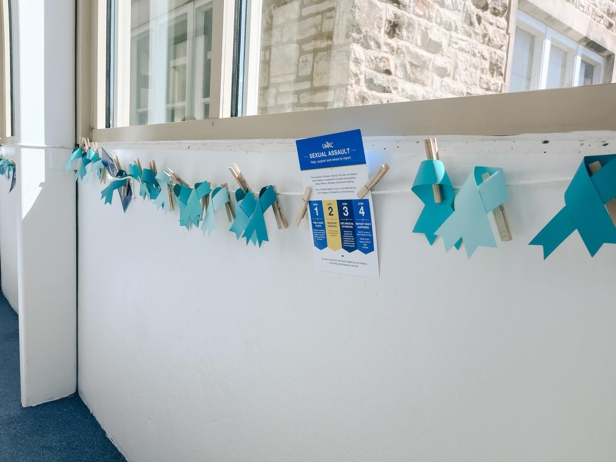 Located in the walkway from Haag Hall to the Rockhill parking garage, signs about sexual assault line the sides.