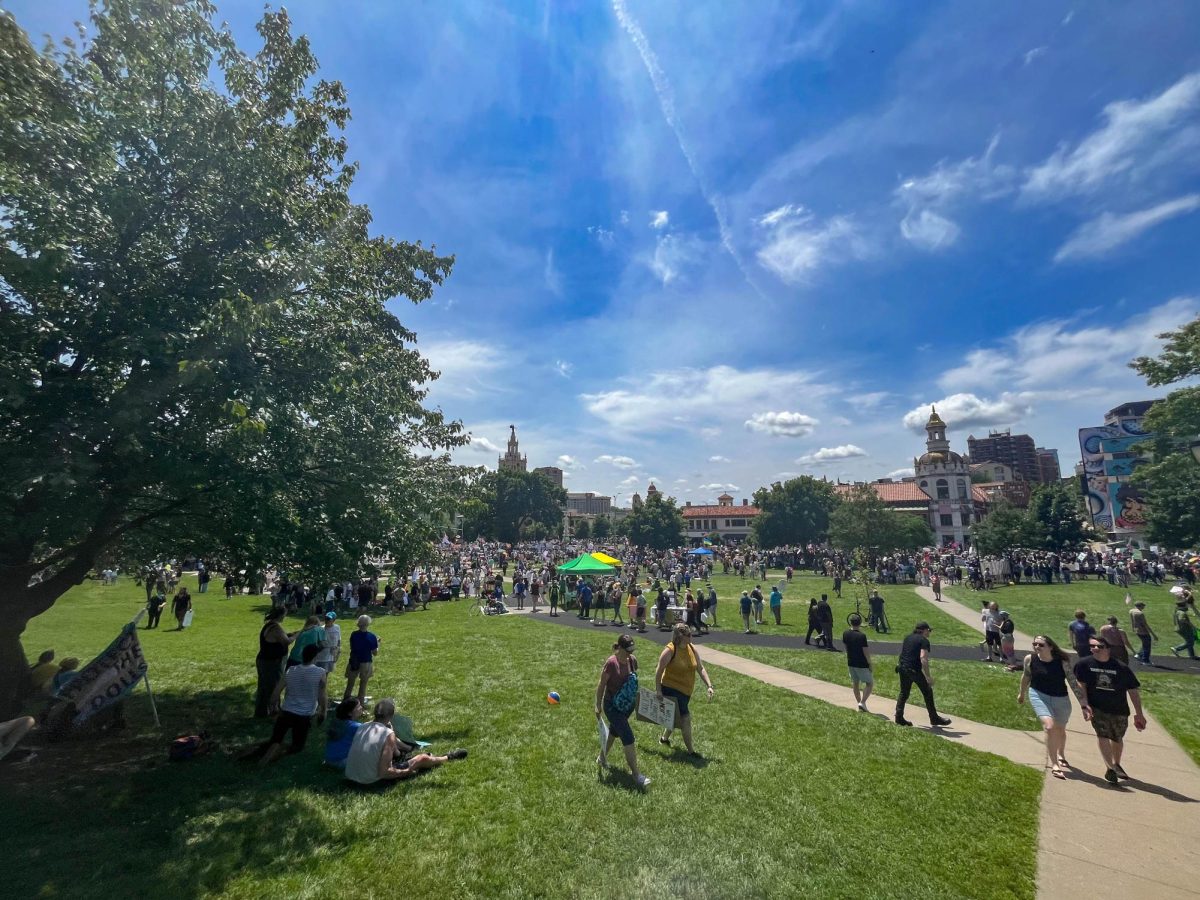 Protesters gathered at Mill Creek Park by the Plaza to peacefully protest. 