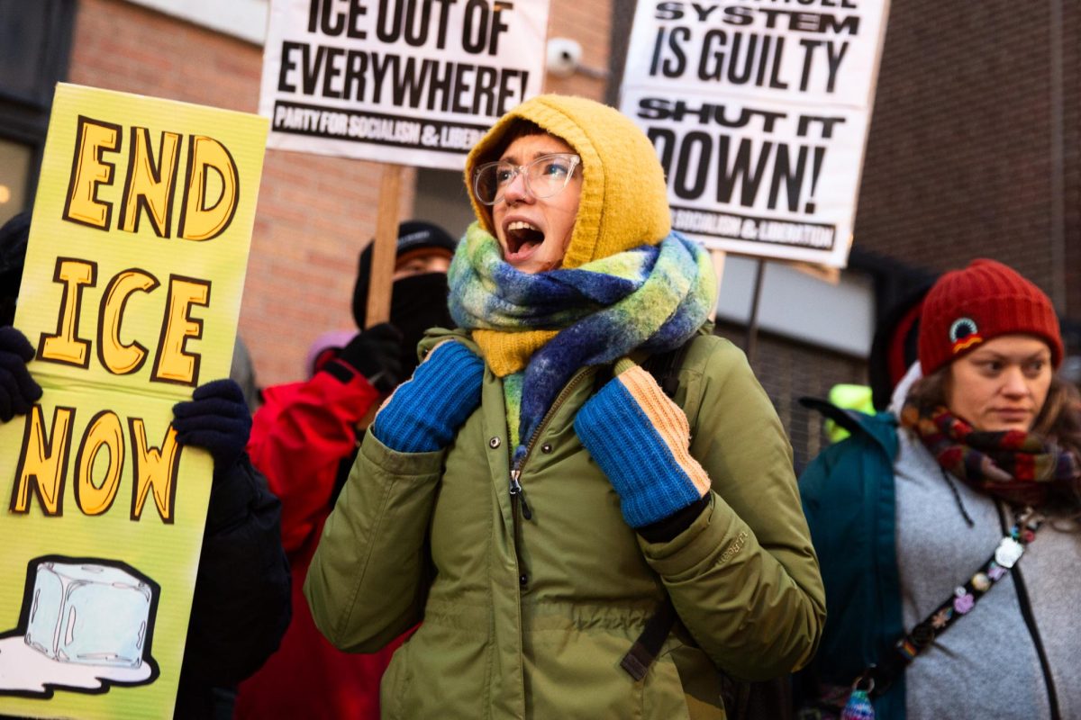 Hundreds of protestors packed outside of Hotel Kansas City for over 20 minutes, demanding that ICE stay out of Kansas City and end existing operations. The crowd repeated the American Postal Workers Union chant as they marched from Oppenstein Park to the hotel.