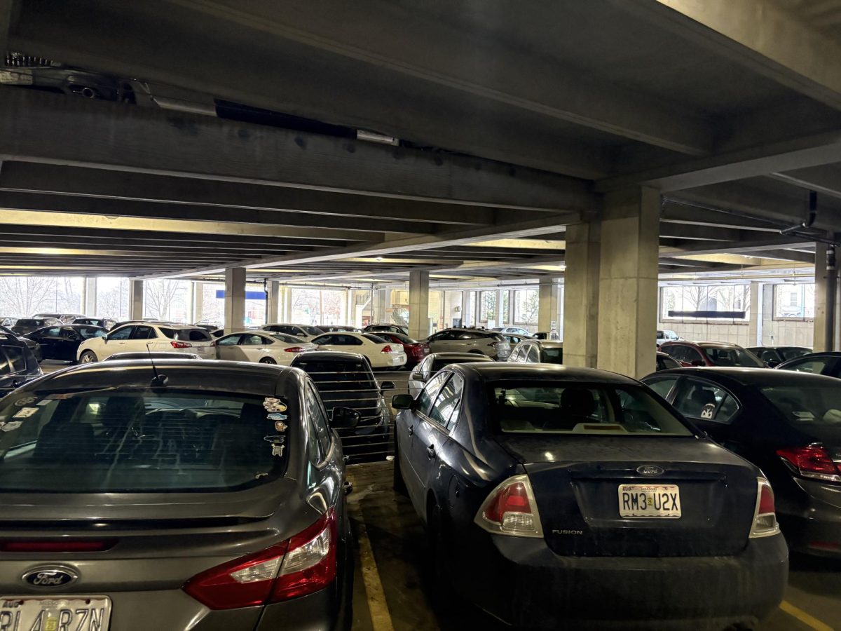 Shot from inside Rockhill Parking Garage at 4 pm Tuesday evening.  Even at later times the parking lots are still very full of students commuting to school.