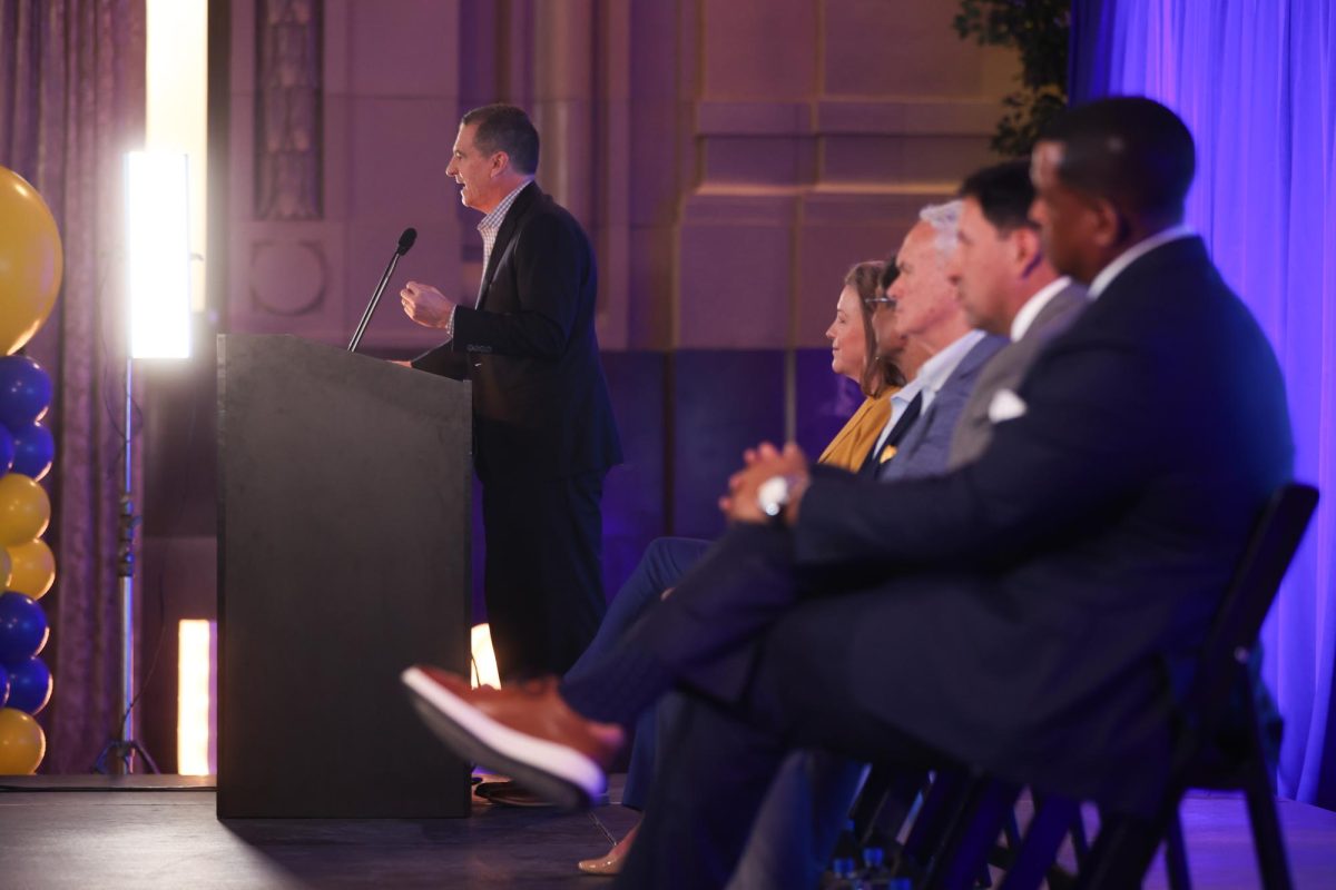 Mark Turgeon speaks at Union Station in Kansas City as he is introduced as the new men's head basketball coach at UMKC.