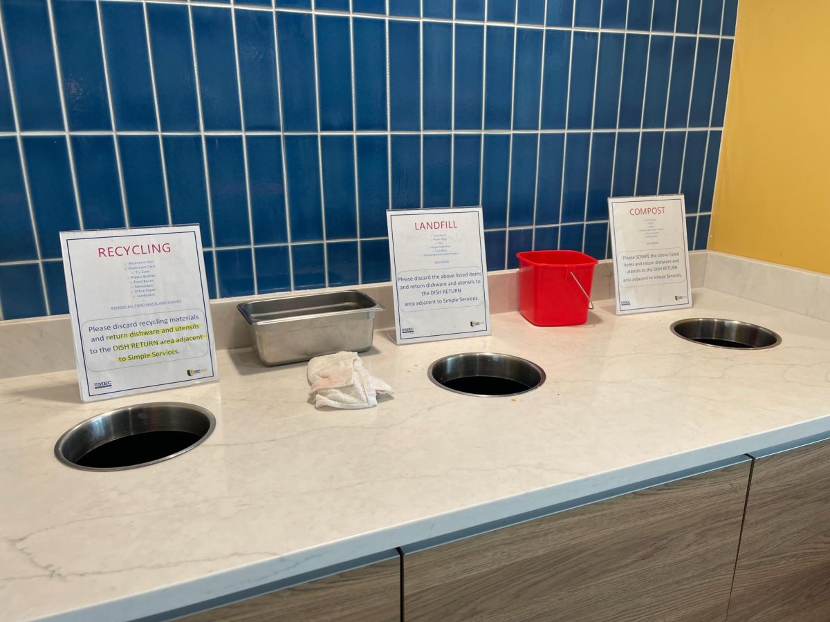 Although UMKC offers designated bins for recycling, composting and landfill waste, most items disposed of end up in a landfill.