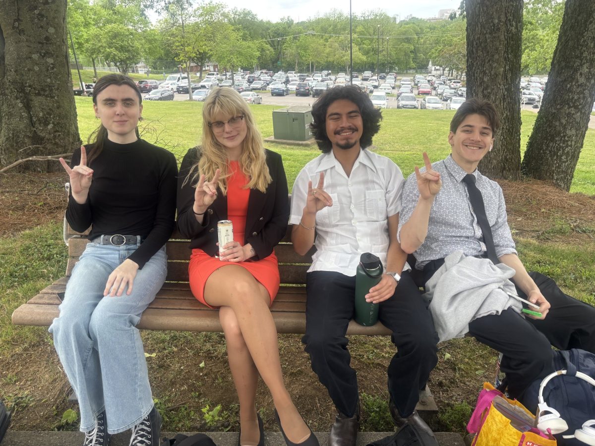 UMKC Debate club from left to right: Aria Holmberg, Karlie Benton, Sahid Anzures, and Joseph Rice. 
